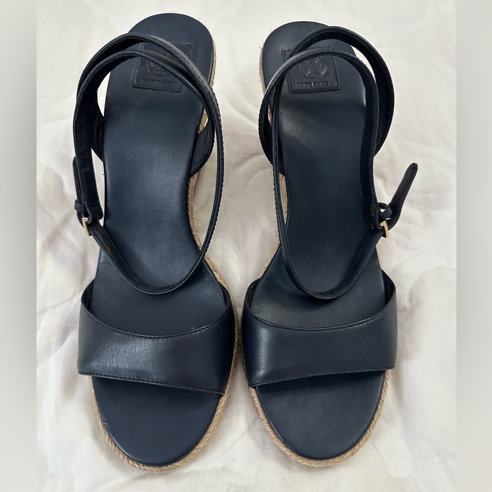 Tory Burch Landon Wedge Espadrille in navy New - ankle strap leather size 8.5 - Picture 4 of 9